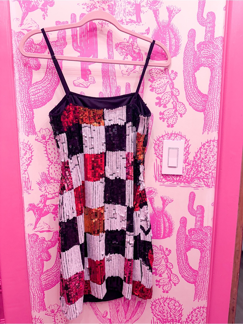 Nasty Gal Black, White & Red Sequin Checkerboard Mini Dress with Hearts - Picture 3 of 4